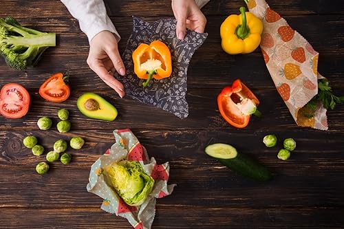Miniatura 6 de Trifecta Living Co. Versátiles envolturas de cera de abeja (juego de 7)  Conservador de alimentos frescos, duradero y fácil de limpiar, un paso