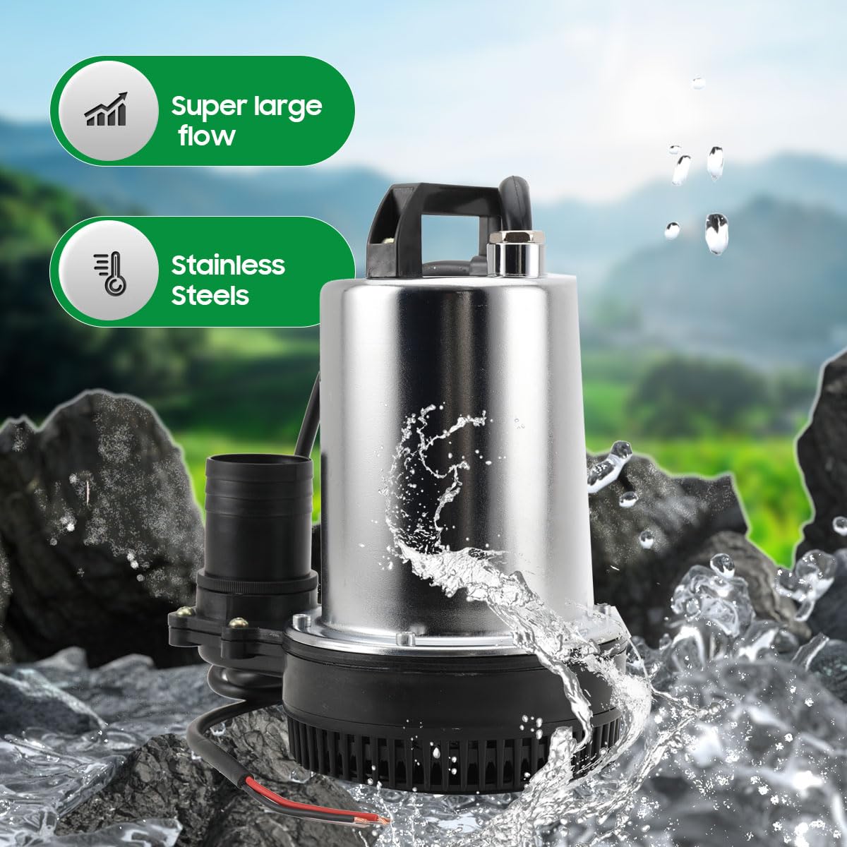 Pompe Submersible, DC 12V Pompe à Eau Submersibles pour Eaux Sales