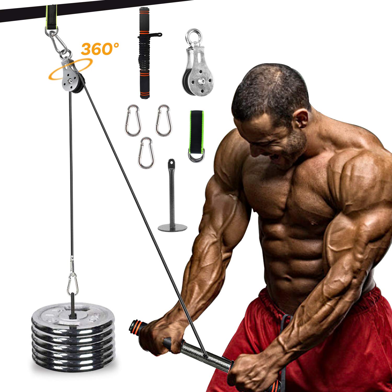 omotor Forearm Wrist Roller Trainer, Arm Strength Training Exerciser with Heavy Duty Pulley System for LAT Pulldowns black