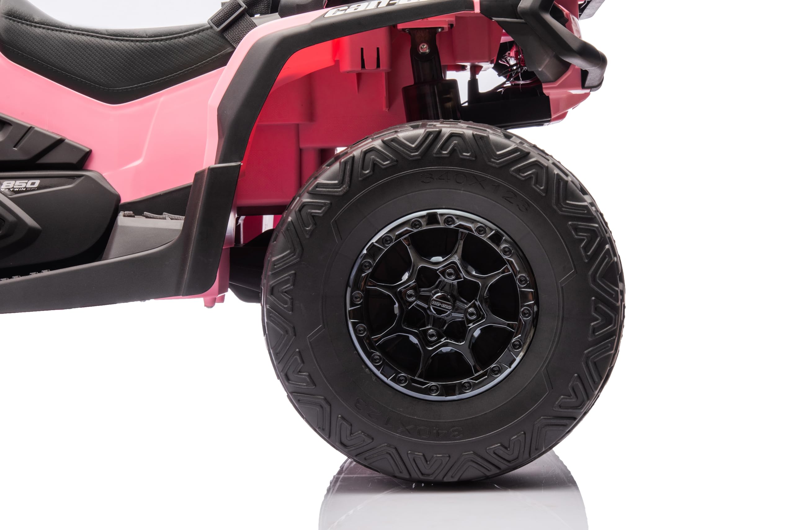 FINOOS Quad Electric Enfants 2 Places 24V, Can-am Outlander, Voiture Electrique Enfants 4x4, lumières LED, 24V, Moteurs 4 x 200W Batterie: 24V 7Ah, Roues Souples en EVA (Rose)