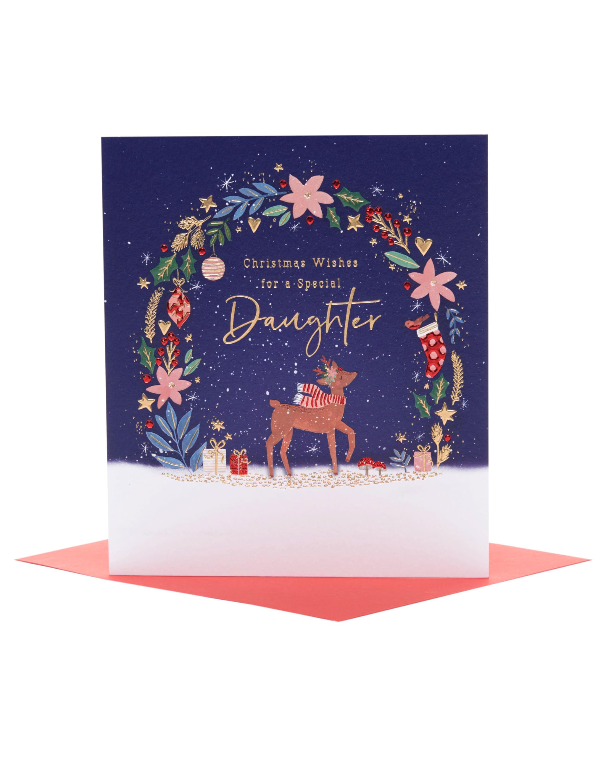 UK Greetings Christmas Card for Daughter - Sweet Reindeer Design