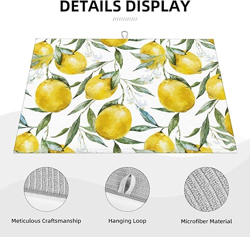 Miniatura 3 de Tapete de secado de platos de limón de 18 x 24 pulgadas para encimera de cocina, almohadilla absorbente de microfibra para escurrir platos, tapetes