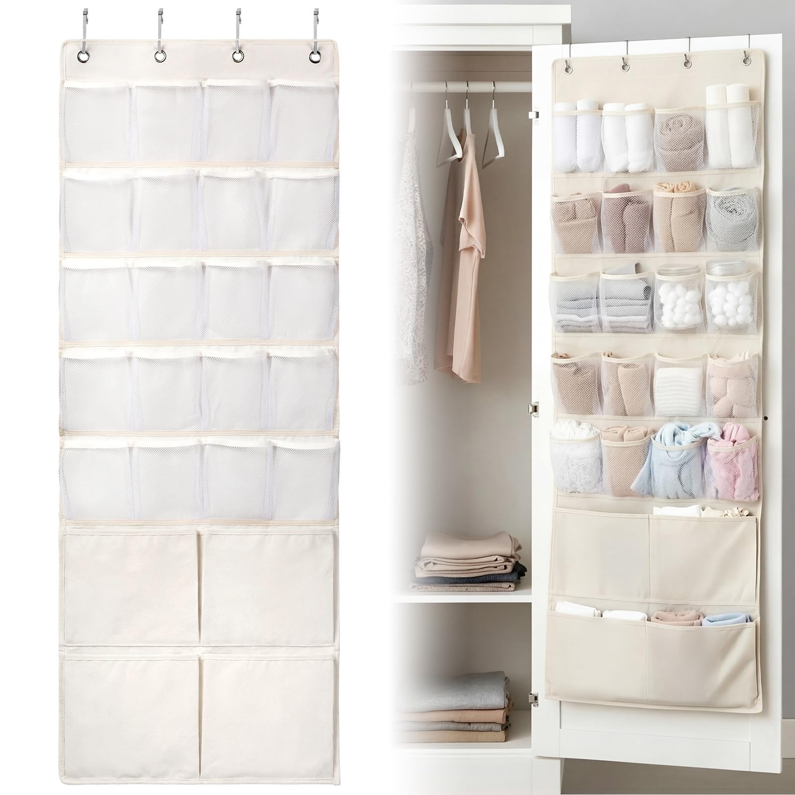 SATINIOR 19 x 51 Inch Canvas Mesh over The Door Closet Organizer with Hooks