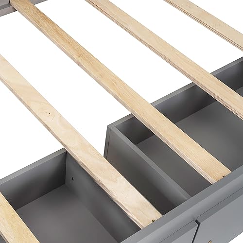 Miniatura 16 de Base de cama de casa de tamaño individual con techo y valla, marco de cama de madera para niños pequeños, adolescentes, niñas, niños, se puede