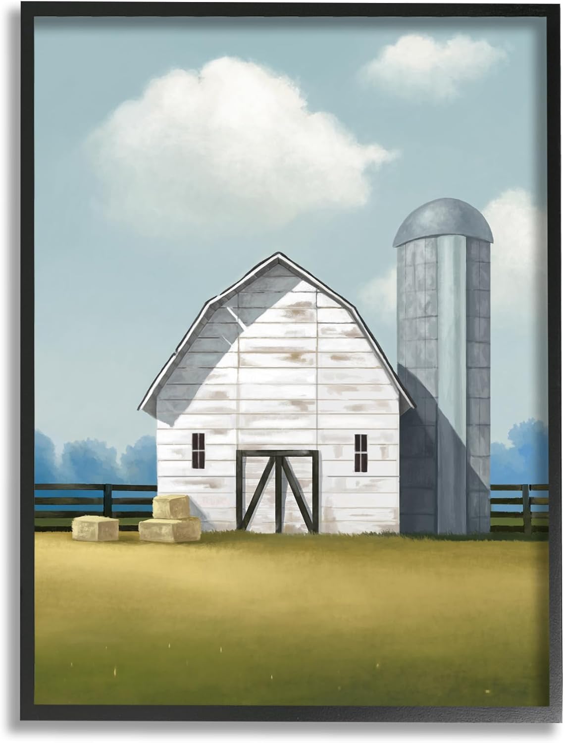 Stupell Industries White Barn with Hay Stacks Framed Giclee Art by Lucca Sheppard