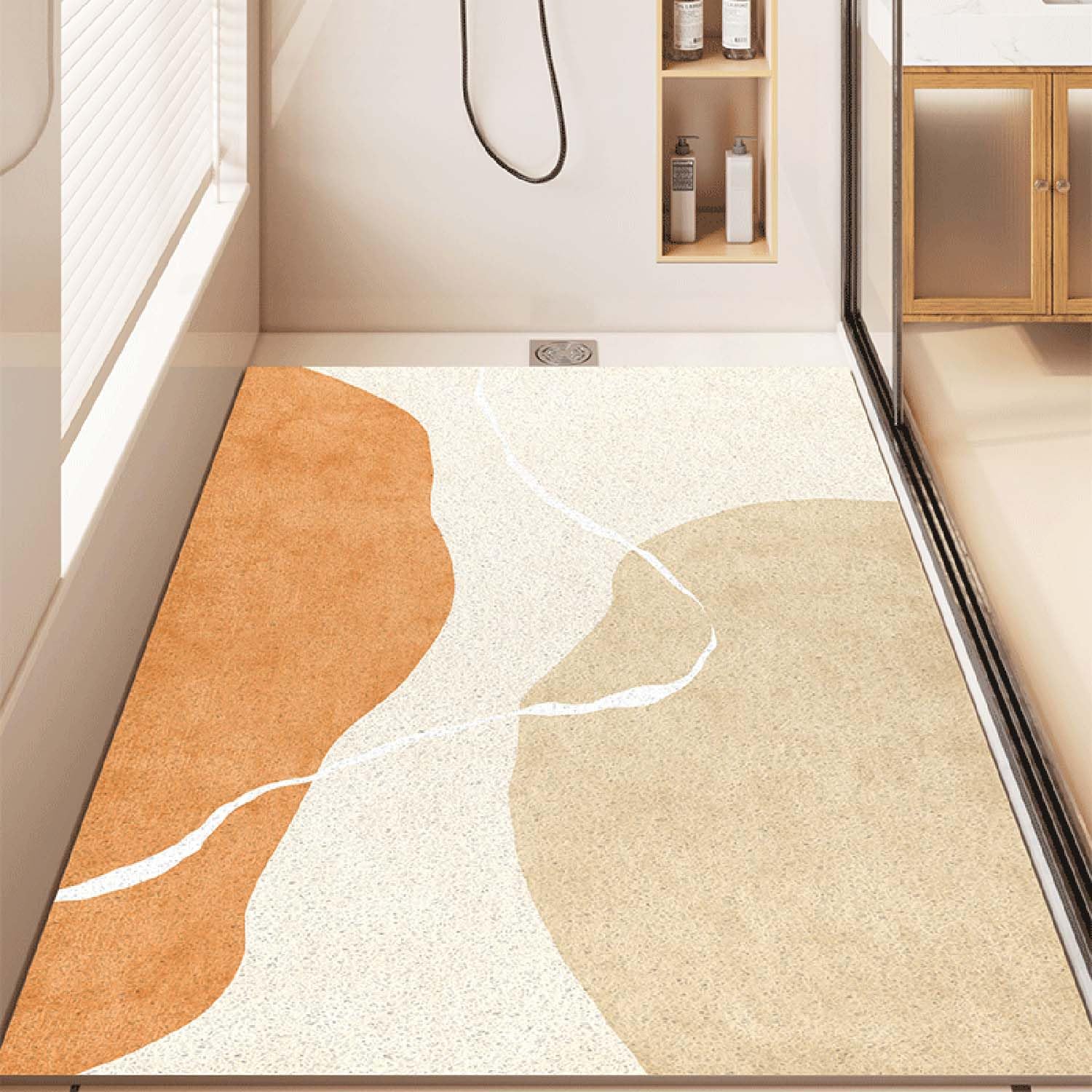 QYMYOZ Non-Slip Shower Mat 80x120cm Luffa Bath Mat Drainage Holes No Suction Cups Geometric Design Soft and Durable Bathroom Rug Quick-Dry Bathing Accessory.