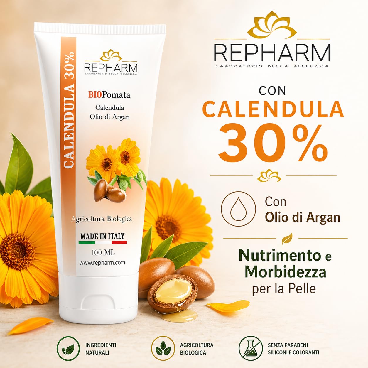 Bio Pomata alla Calendula Pura 100 ml Calmante Antiprurito Rigenerante per Neonato Bambini e Adulti