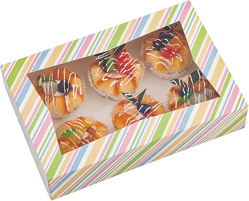 Miniatura 1 de Bekoetoz 25 cajas de papel para panadería con ventana de galletas de 12 x 8 x 25 pulgadas cajas de pastelería para magdalenas donas postres
