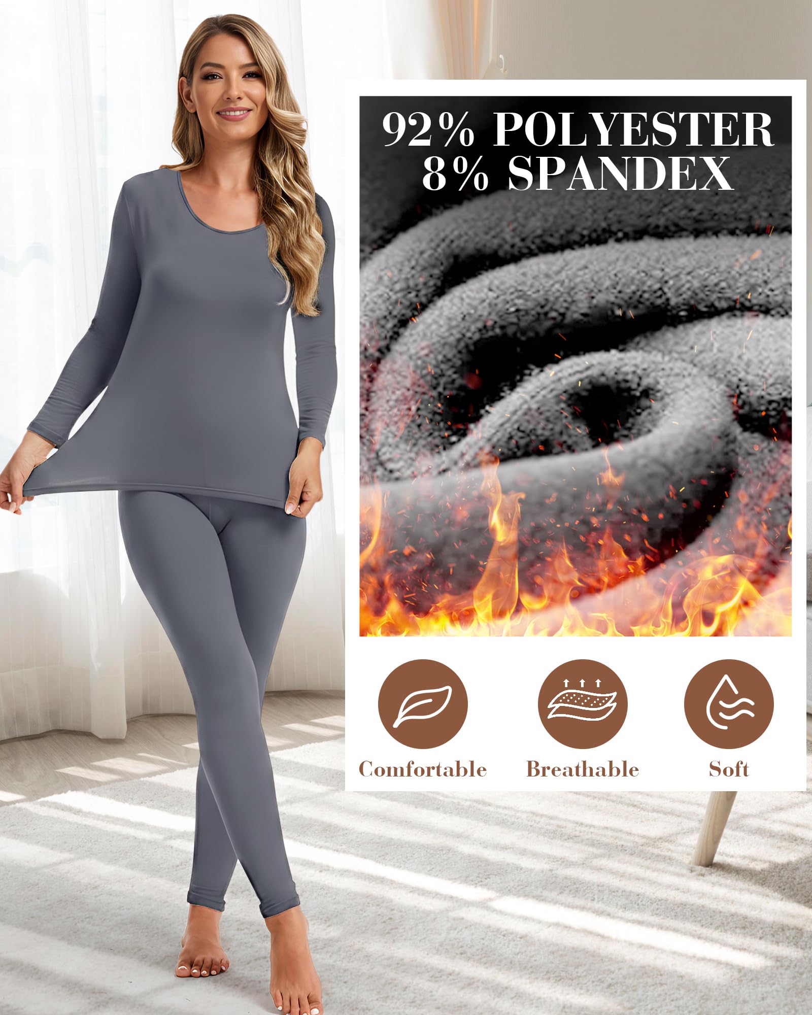 Patelai 3 juegos de ropa interior térmica para mujer, negro, desnudo, gris, talla M