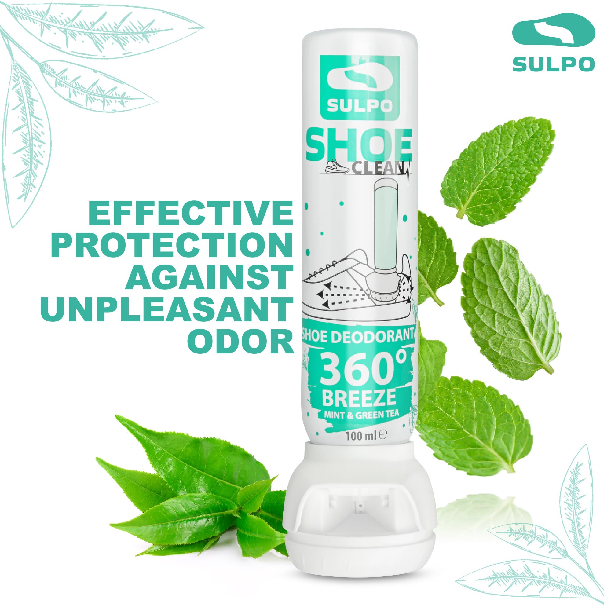 SULPO Spray désodorisant pour chaussures - Spray pour tous types de chaussures - Réduit la transpiration et les odeurs - 2 x 100 ml