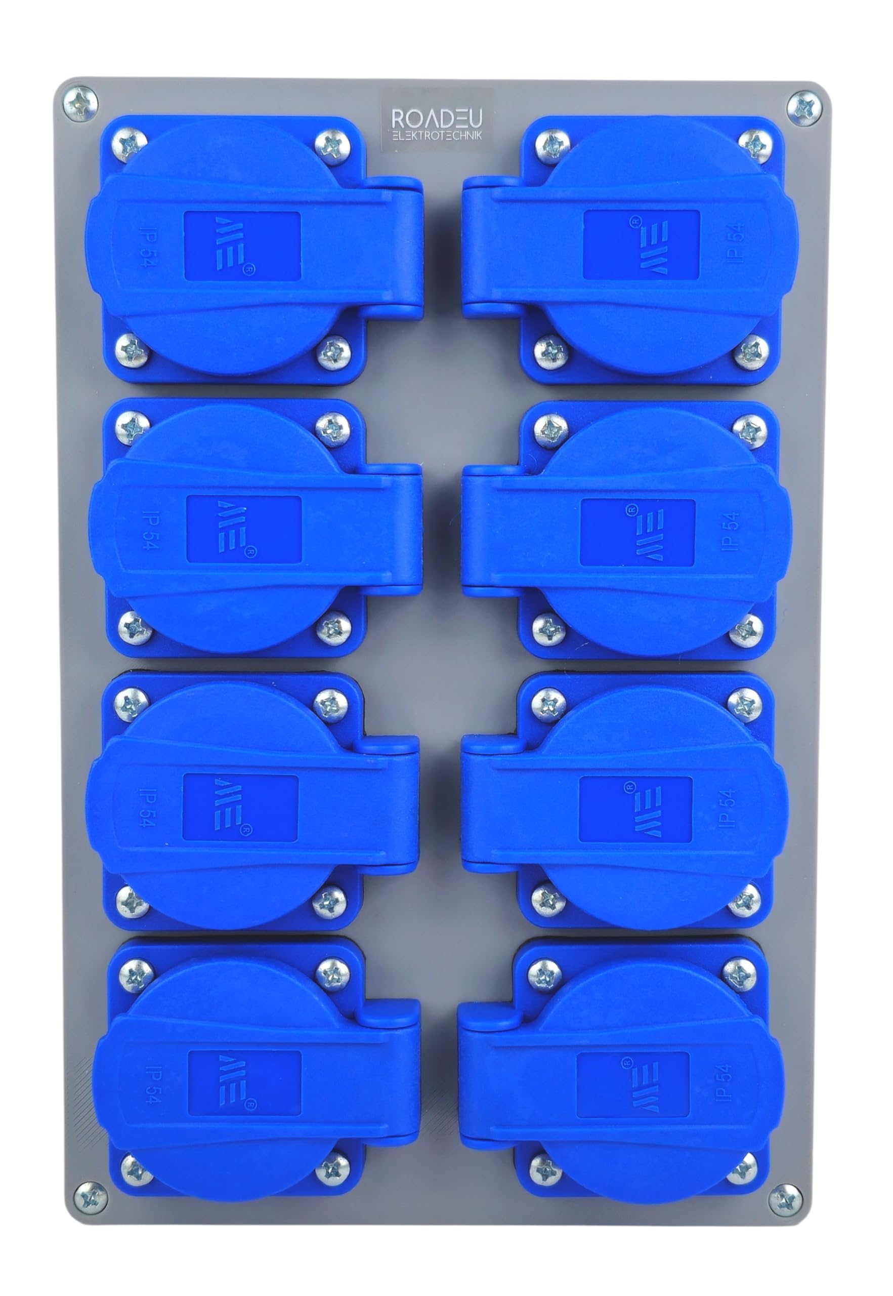 RoadEu Multipresa 8 Prese IP44 Verticale | Schuko 230V/16A | Scatola di Derivazione Pre-cablata | Quadro Elettrico Industriale per Officina Cantiere