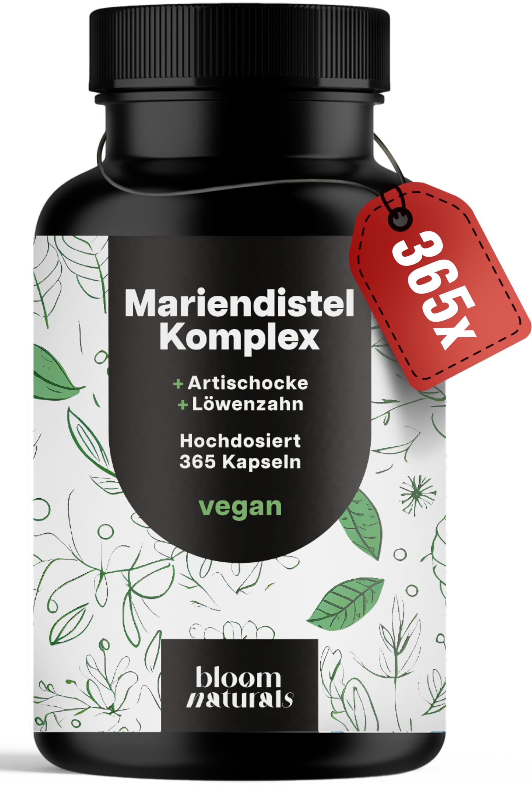 Mariendistel Artischocke Löwenzahn Komplex Hochdosiert – 365 vegane Kapseln – 3-in-1 Pflanzenkomplex mit Mariendistel, Artischocke & Löwenzahn – Vegan – Verpackung kann variieren