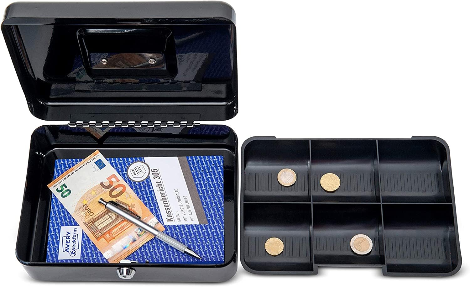 MAUL Kasetka na Pieniądze 3 Ze Stali Zamykana Wyjmowana Wkładka na Monety 25 X 19 X 9 Cm Kasa z 2 Kluczami Nadaje Się Jako Skarbonka Mały Sejf, Kasa na Banknoty Czarna