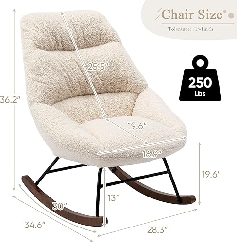 Miniatura 2 de Silla mecedora tapizada capitonada para guardería de bebé sillón moderno con respaldo alto para sala de estar dormitorio oficina beige caramelo