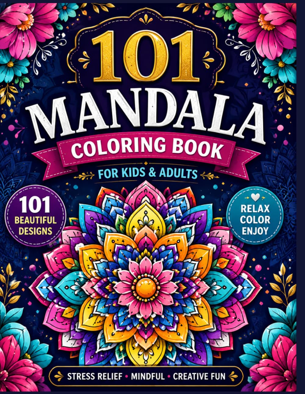 Vibrant Mandala Coloring Book for Adults: 101 Bold and Beautiful Mandala Designs for Stress Relief, Relaxation, Mindfulness, and Creative Coloring Fun