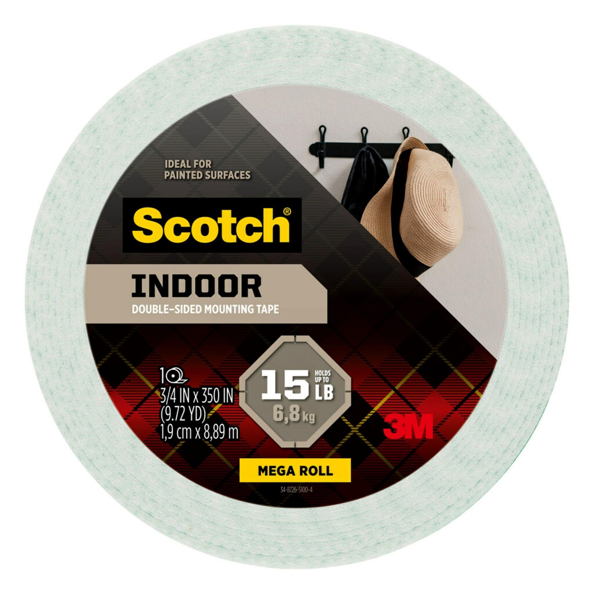 Scotch Indoor Mounting Tape, 0.75-inch x 350-inches, White, 1-Roll (110-Long)