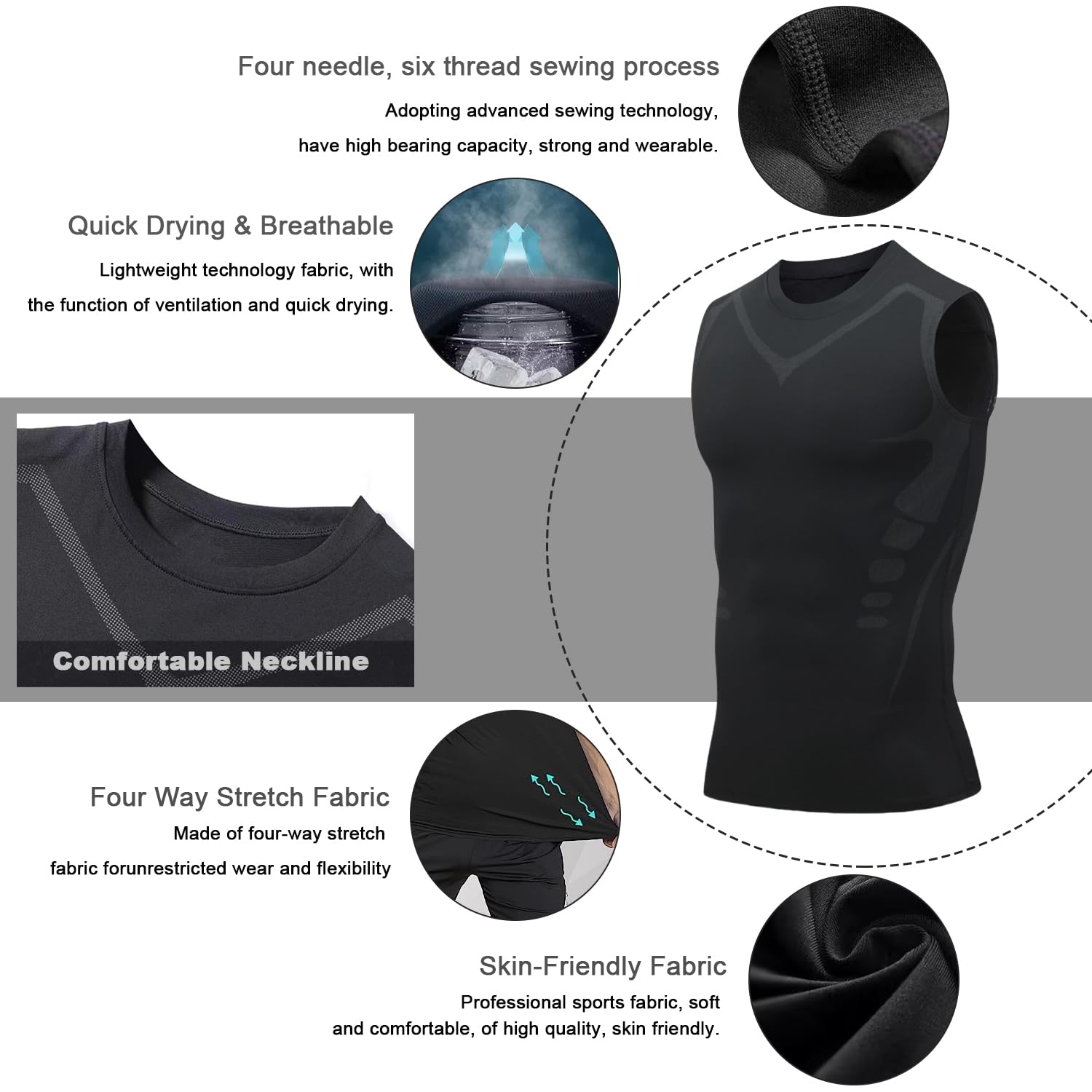 Camiseta de compresión Sin Mangas para Hombre Camisetas de Correr Ranspirable Secado Rápido para Hombre Tops de Jogging Fitness