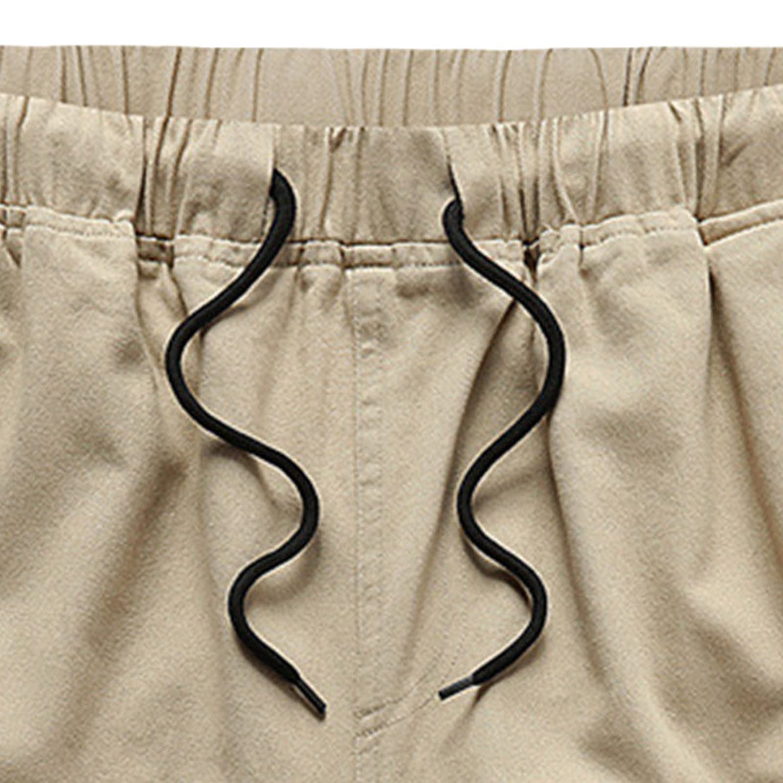 Maiyifu-GJ Men's Elastic Waist Cargo Shorts Relaxed Fit Casual Drawstring Outdoor Shorts Multi Pockets Summer Short Pants (Khaki,Large)