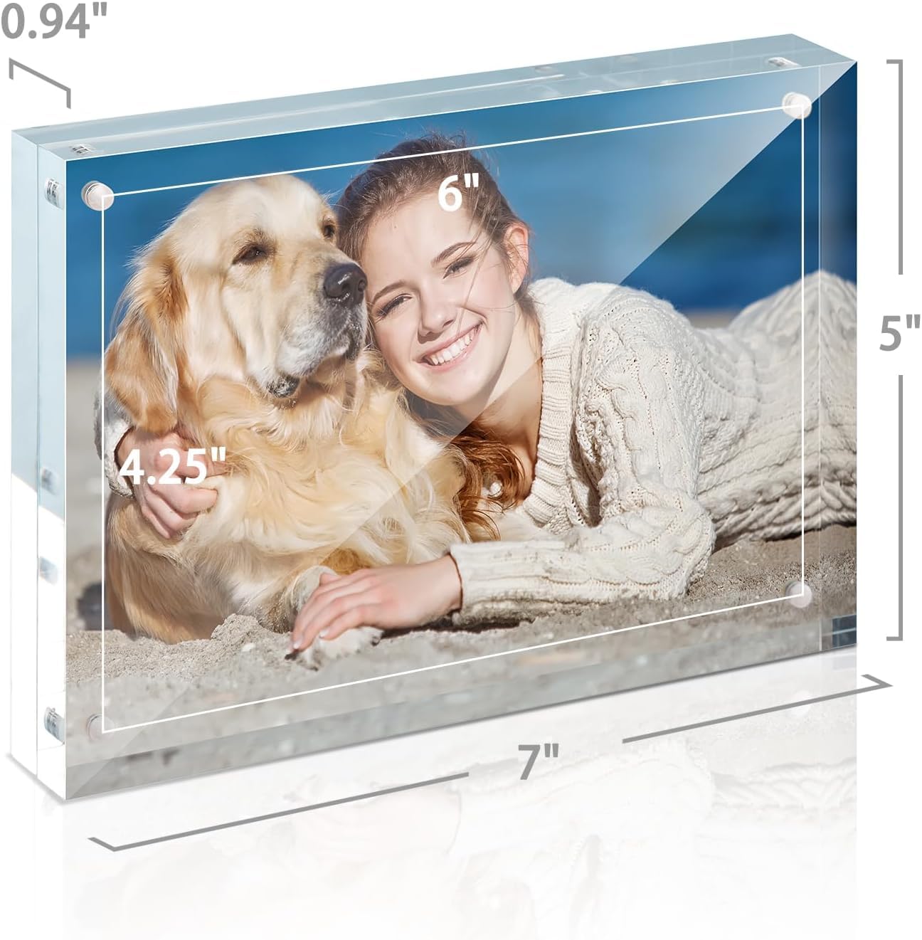 Picture Frame, TWING 5x7 Inch 5 Pack Acrylic Photo Frames Horizontal Magnet Double Sided Picture Frame Set with Microfiber Cloth,12 + 12MM Thickness Clear Picture Frame Desktop Display