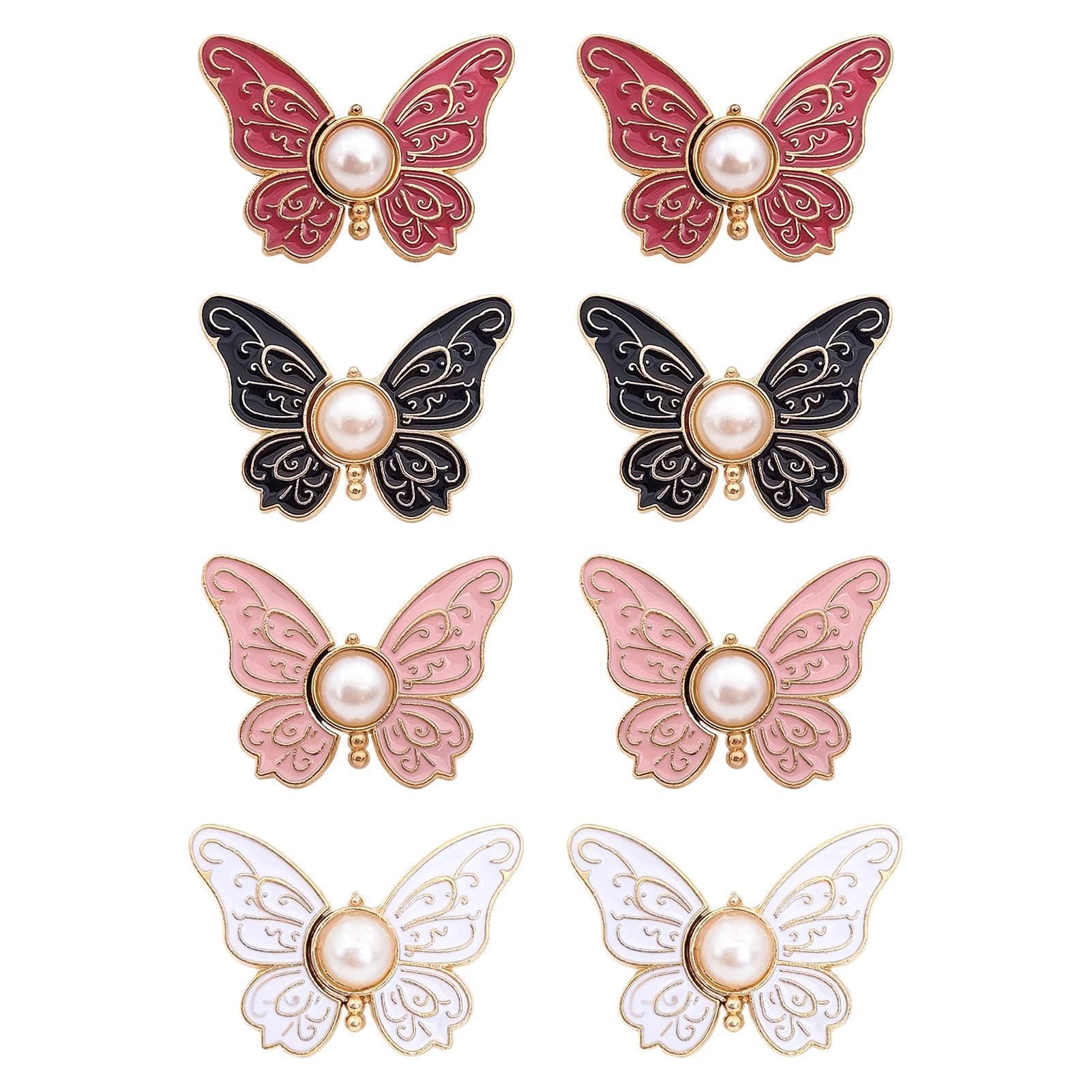Sempidka Jean Tightener For Waist, 8 Pieces Butterfly Adjustable Buckle Set Jean Button Waist Tightener Strap Extender Stand For Dress Jackets Collars Coat Backpacks Blouse Loose Jeans Skirts