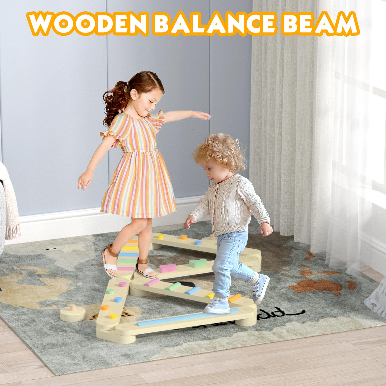 KORIMEFA Poutre D'équilibre en Bois pour Enfants Jouets Montessori D'entraînement D'équilibre Intérieur et Extérieur pour Enfants de 3 Ans+