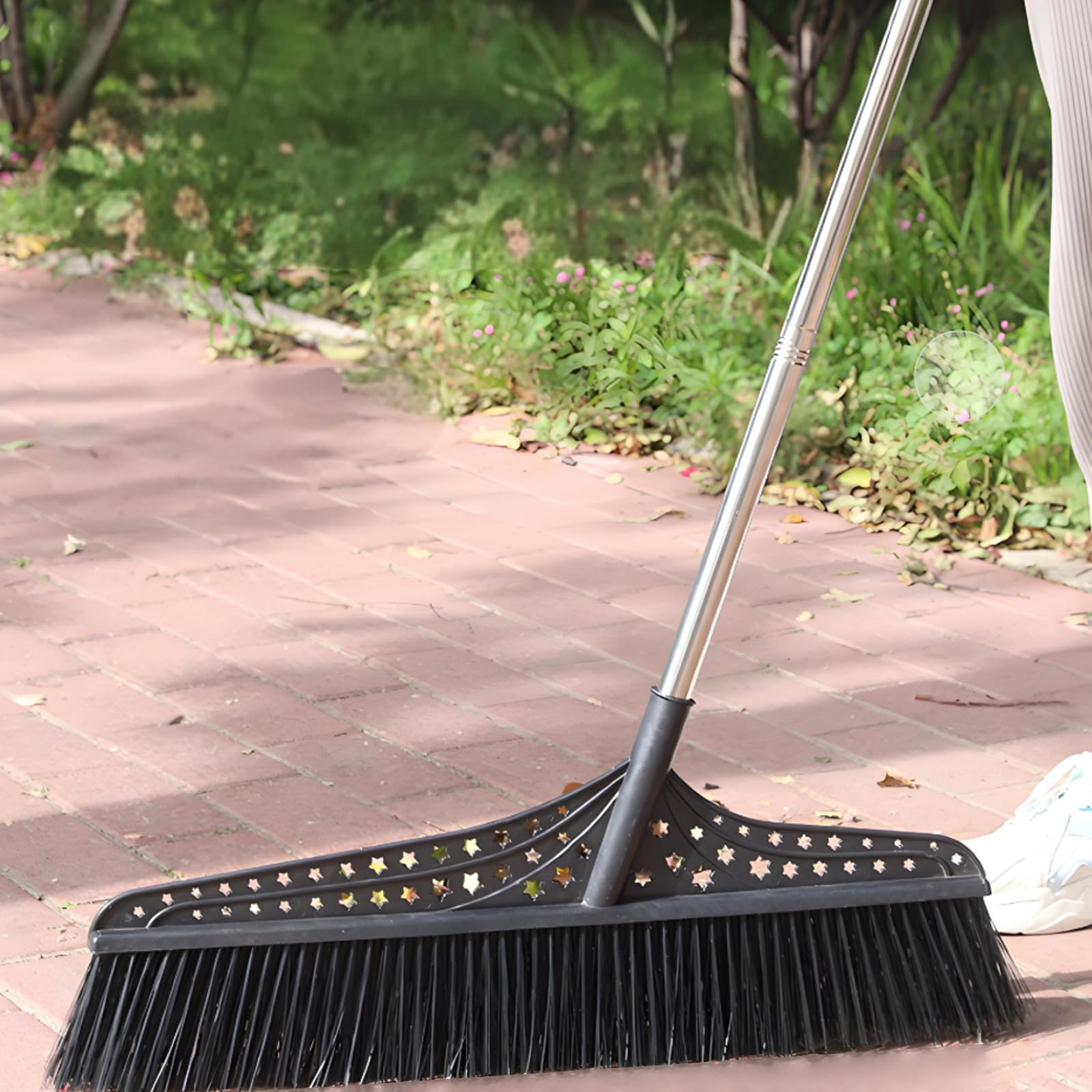 Scopa nera, scopa commerciale extra large con setole dure, scopa a spinta per esterni resistente per aree esterne(Black,50cm)