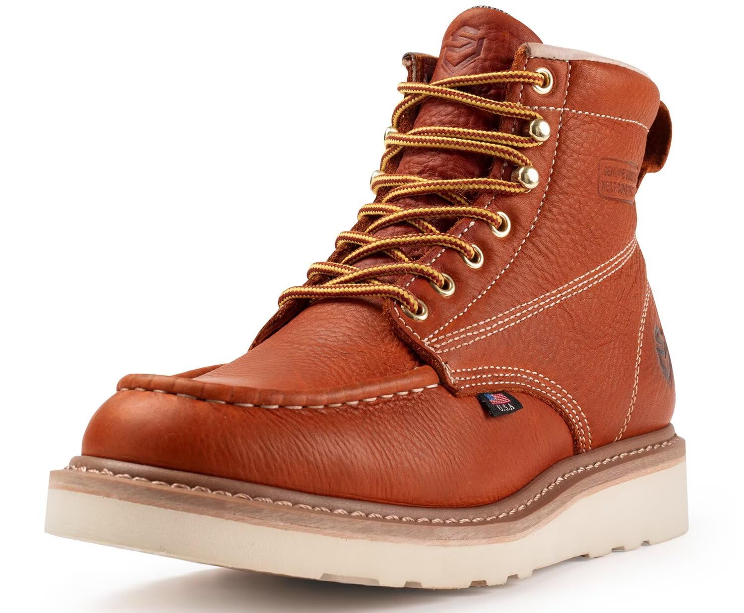 SUREWAY 6in Wedge Moc Toe Work Boots for Men,Premium Full-Grain Leather,Lightweight Work Boots/Shoes,Comfort Insole,Oil/Slip Resistant,EH Industrial Construction