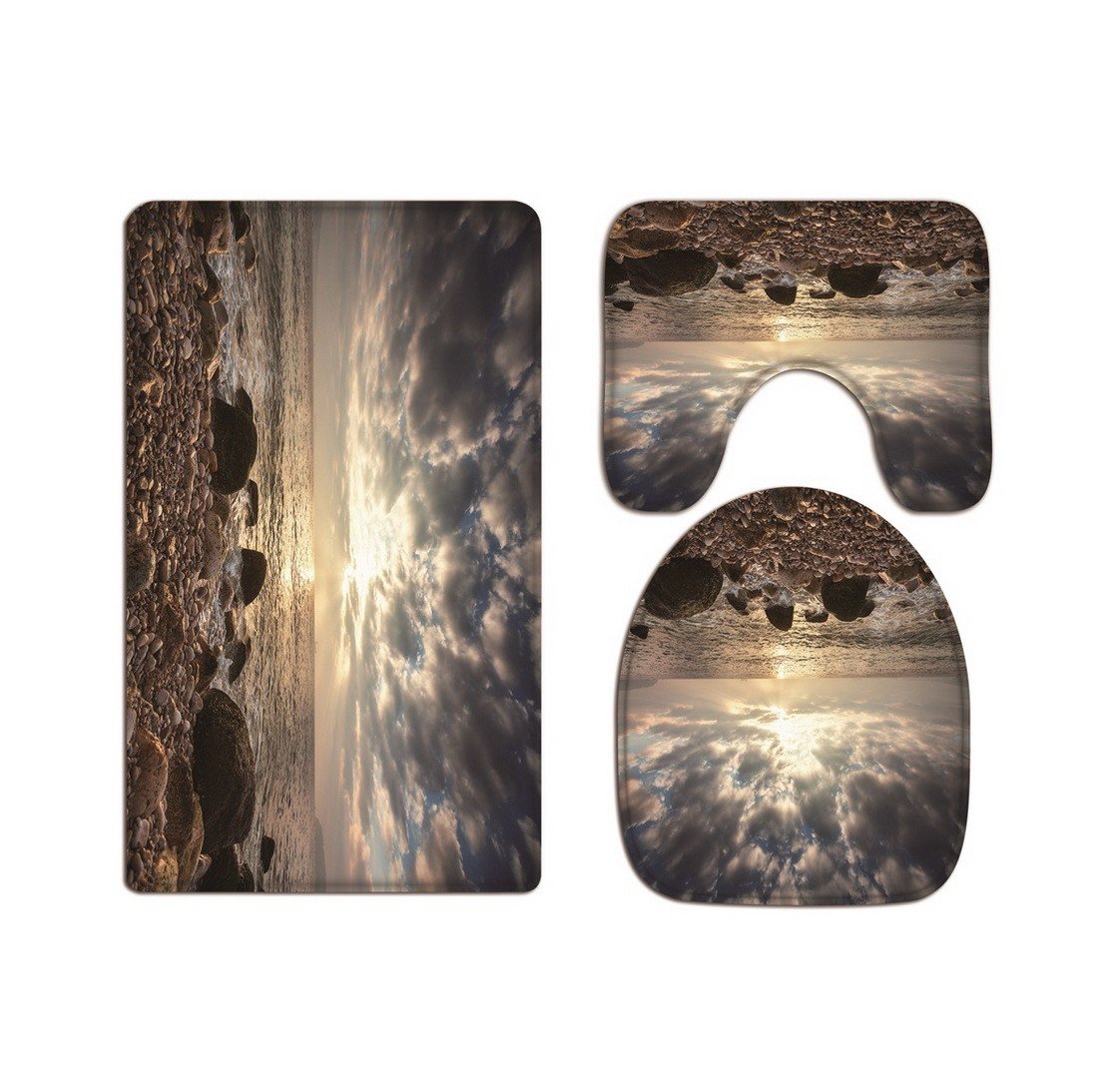 Alfombra de baño de franela juego de fundas para tapa de inodoro y cisterna diseño océano mar