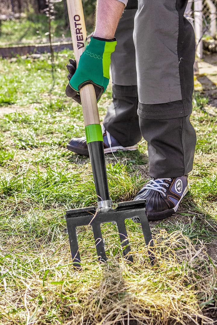 VERTO Forchette da fieno, forchetta a vanga: forchetta per scavare e allentare | Manico ergonomico a D, lunghezza 115 cm, solido, forchetta per terreni duri e rocciosi, con 4 denti