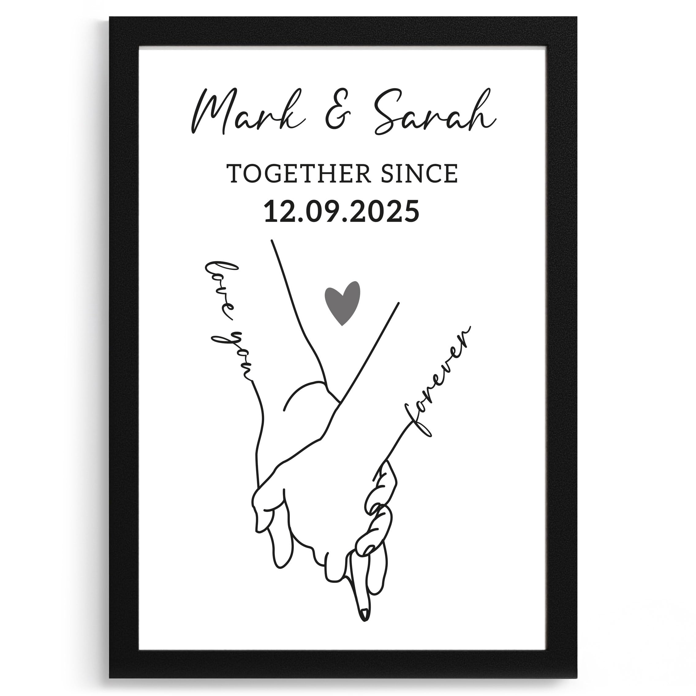 Beecreative Personalised One Year Together Gifts For Boyfriend and Girlfriend, 1st Anniversary Date, Valentine's Present For Him or Her, A5 A4 Print Frame