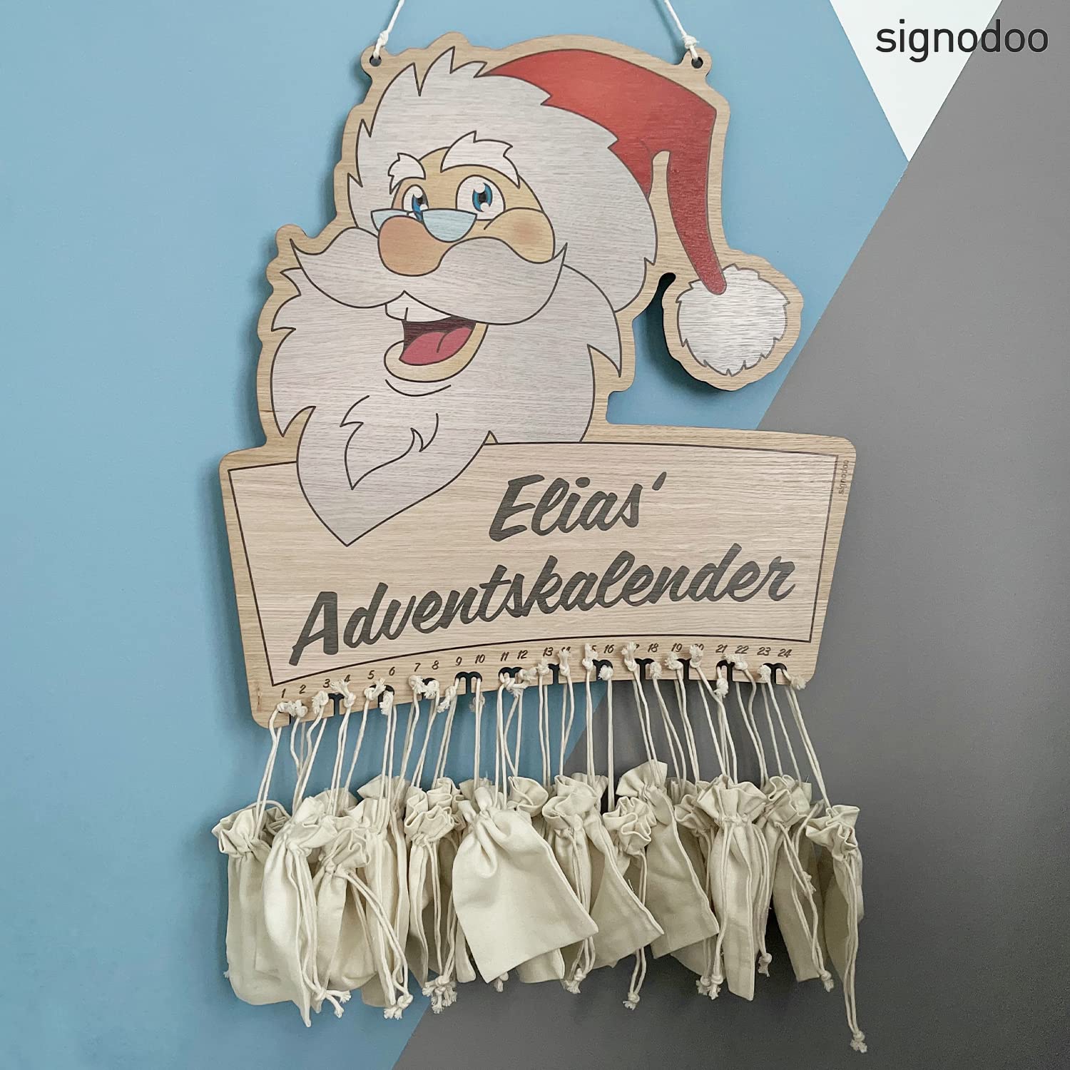 Weihnachtsmann Adventskalender zum Befüllen - Für Kinder und Erwachsene - Holz - Eichenfurnier - Geschenk Kalender - Weihnachten - BxH: 51,0 x 50,0 cm