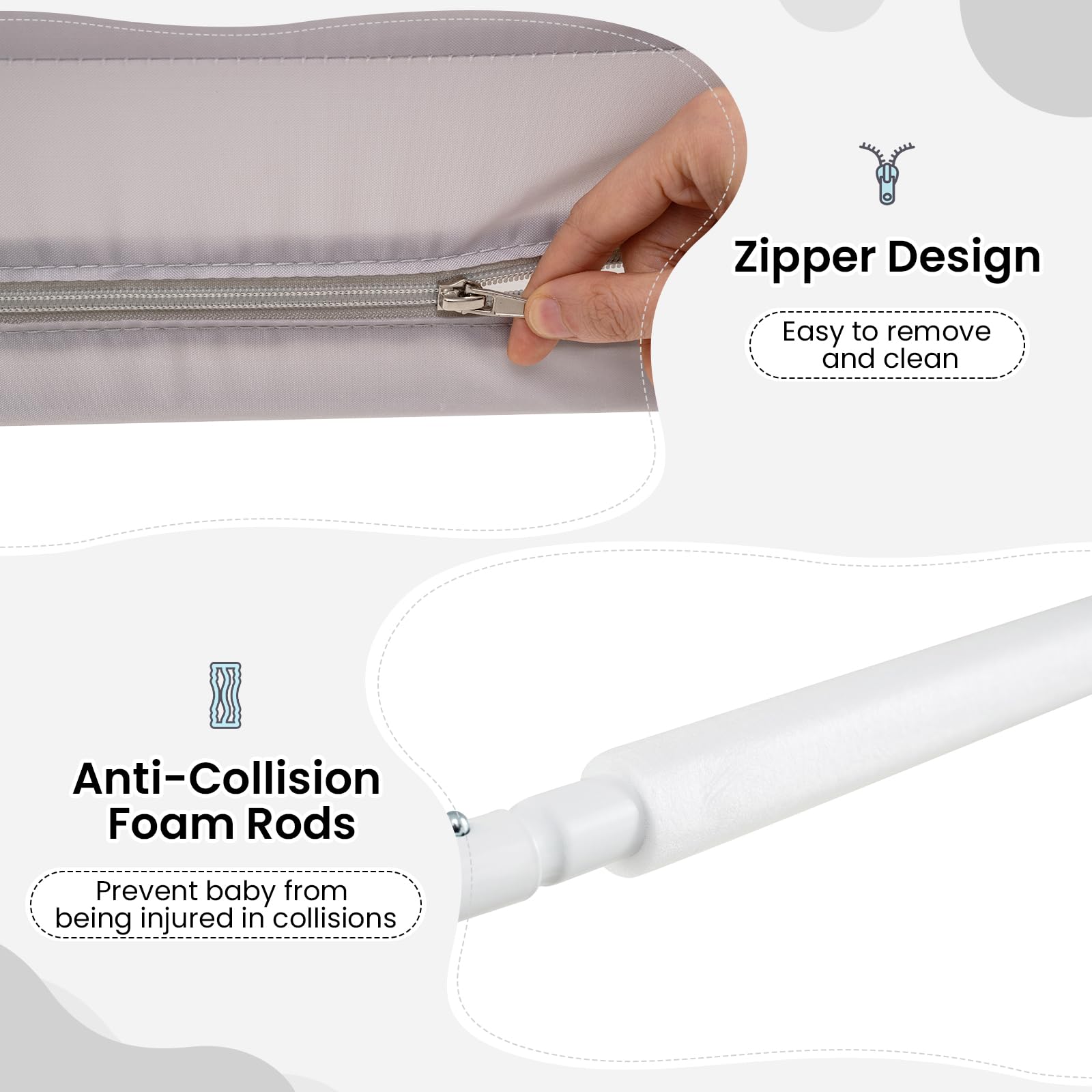 INFANS Bettgitter für Kleinkinder, 150 cm, faltbares Sicherheitsgitter für Babybett, extra lang, schwenkbar, Bettschutzgitter für Cabrio, Queen-Size-Bett, Matratzenschutz, Hellgrau
