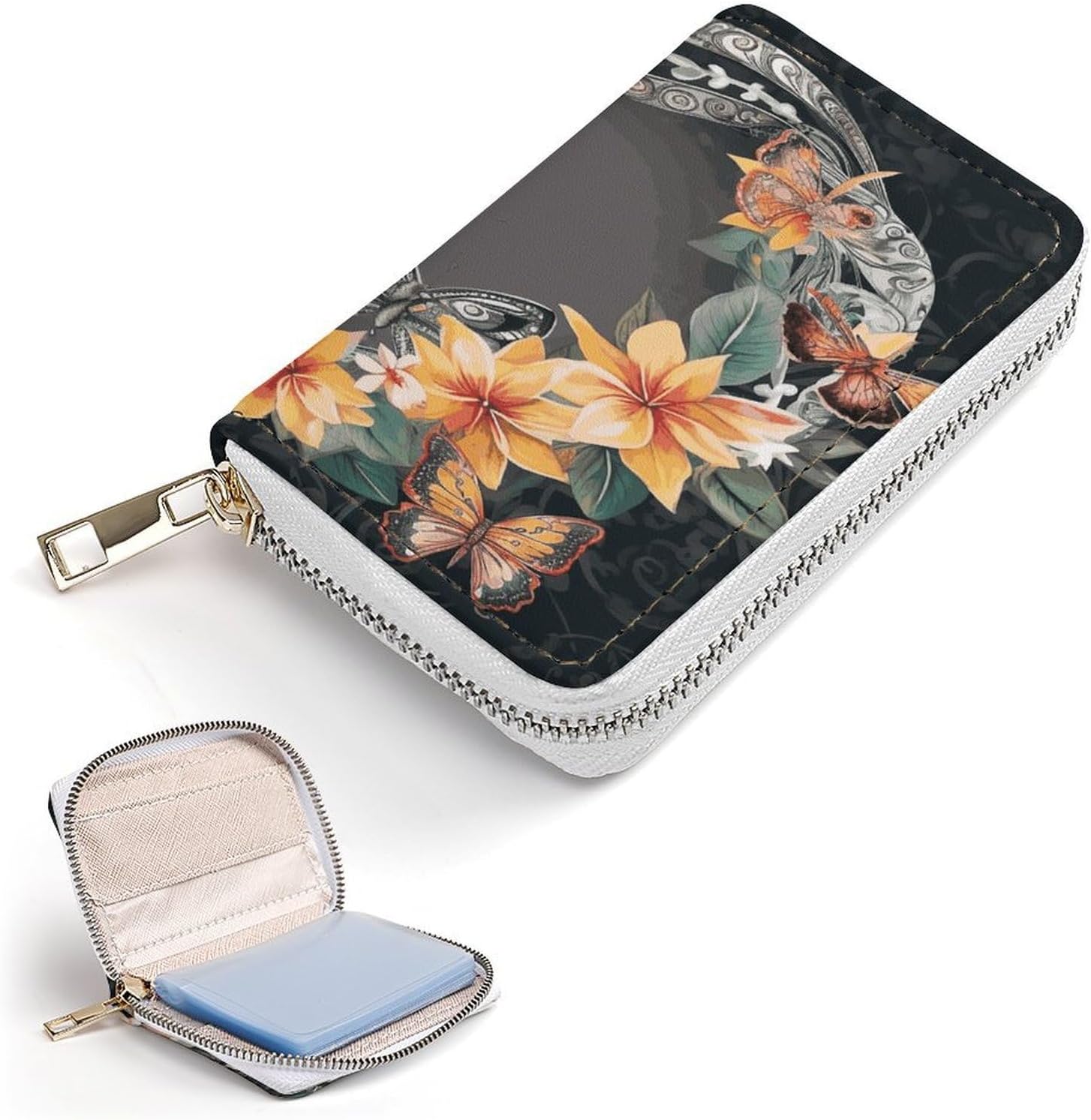 Butterflies And Garland Images Card Holder RFID Blocking,Credit Card Wallet for Women And Men,Card Case Organizer Bag with Zipper