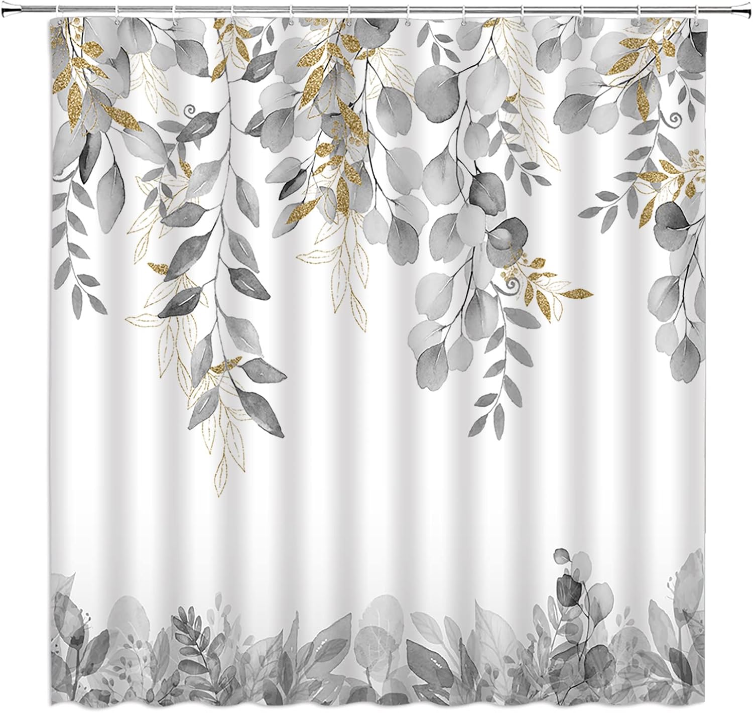 AMFD Teal White Shower Curtain Watercolor Eucalyptus Leaves Plant Leaf Botanical Decor Home Bathroom Bathtub Curtains Set Include Hooks,（70" Wx74.8 H）