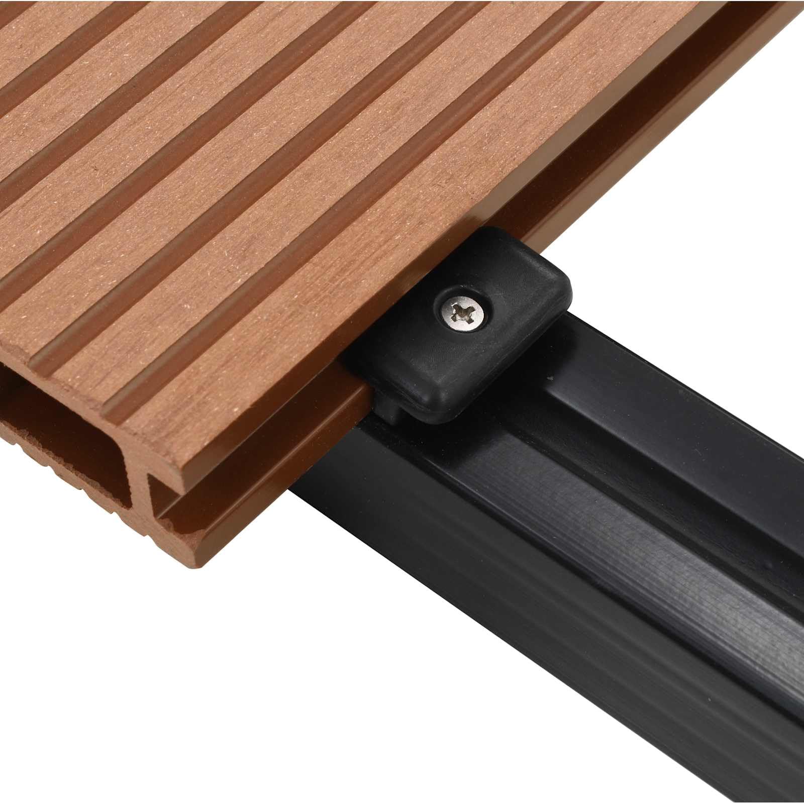 Deska tarasowa WPC 220 x 15 x 2,5 cm, zestaw 120 sztuk z klipsem startowym ze stali nierdzewnej, z uchwytem dystansowym z tworzywa sztucznego, śruby do ogrodu, na taras, balkon, elastyczne