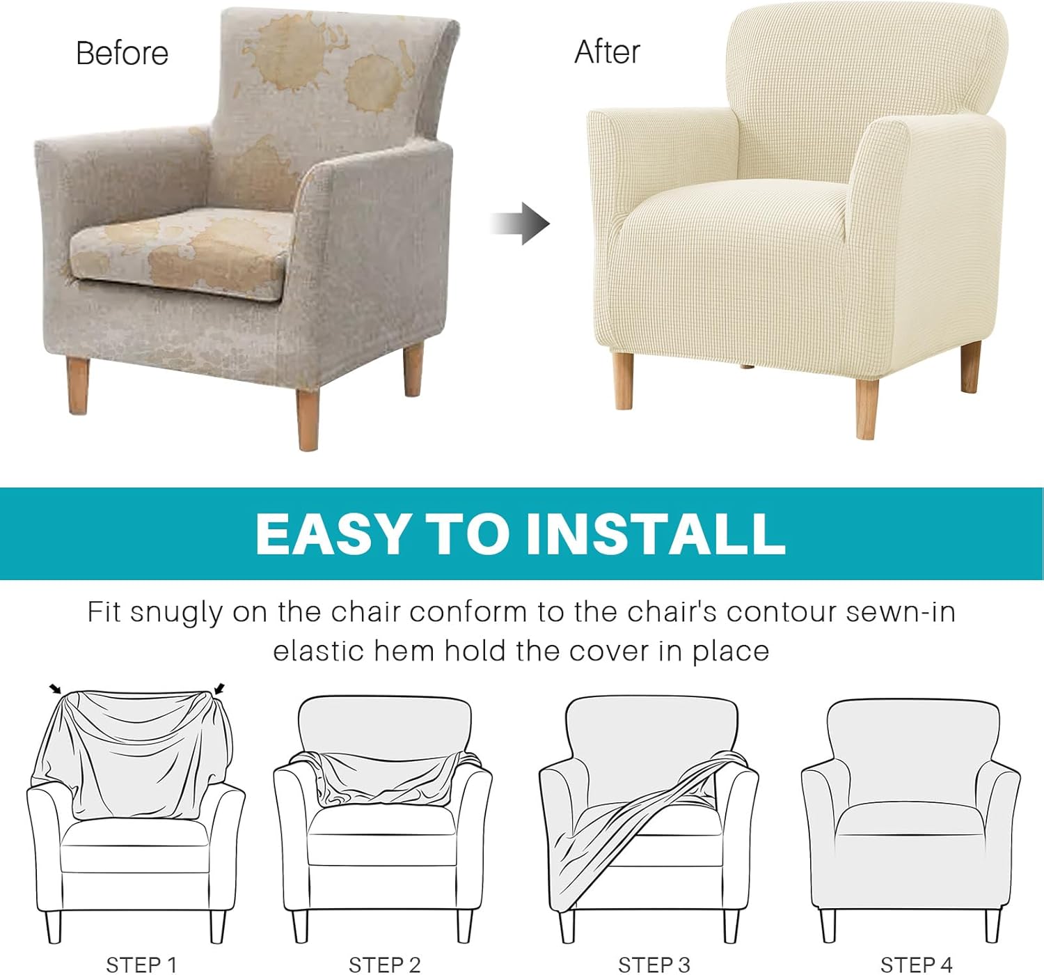 MIFXIN Banquet Armchair Slipcovers Soft Stretch Jacquard Chair Cover with Arms Elastic Anti-Slip Couch Slipcover Armchair Sofa Furniture Protector for Living Room (Beige)