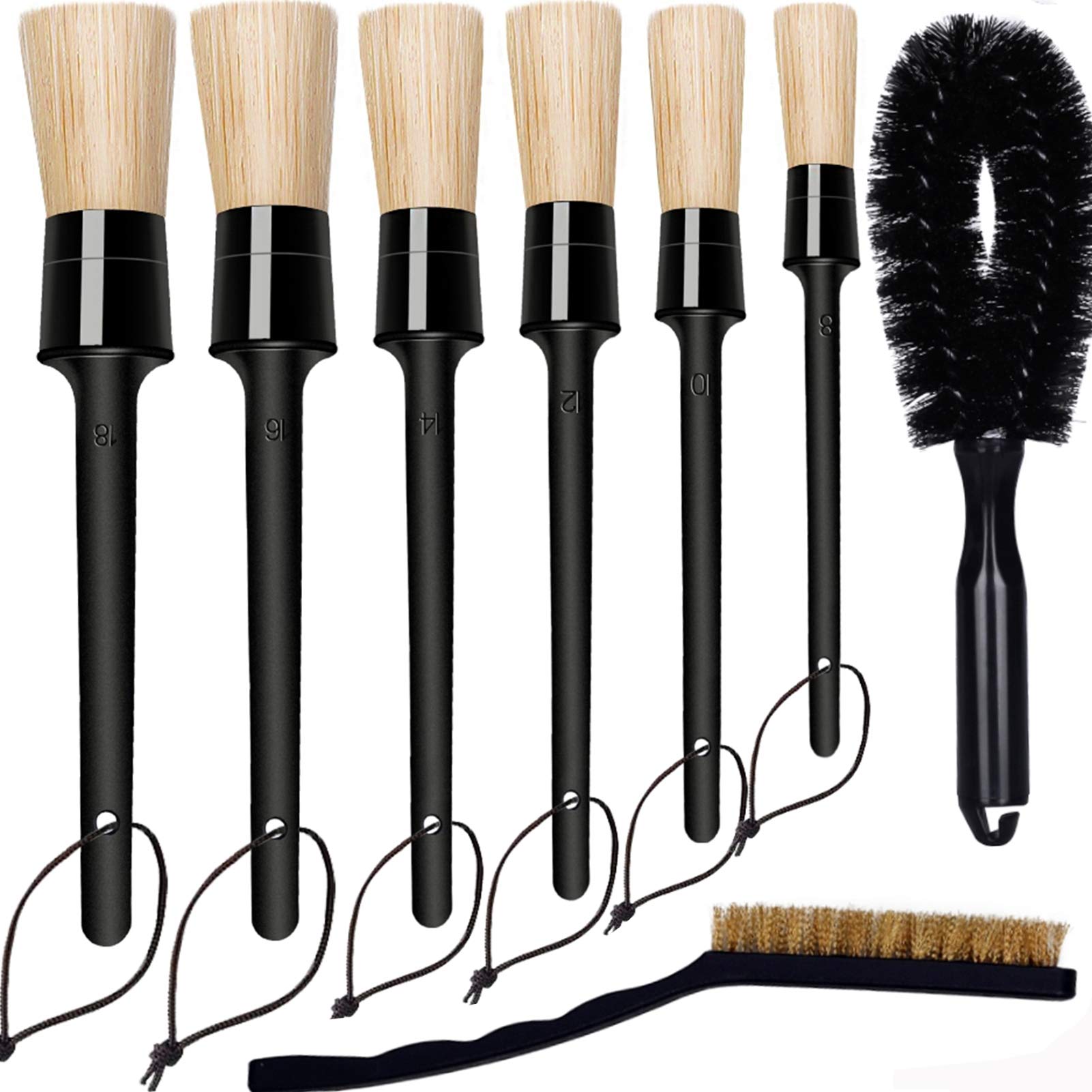 Buy Car Detailing Brush Set Detail Brush, 6 Pack Boars Hair Auto