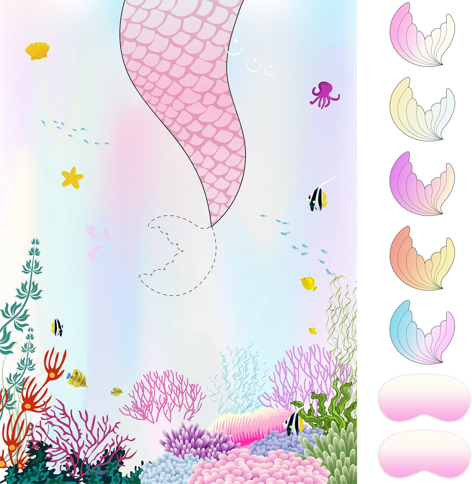 NEBURORA Pin The Tail on The Mermaid with 24 Pcs Stickers for Mermaid Theme Party Supplies,Mermaid Party Favors,Girls Birthday Party Favor