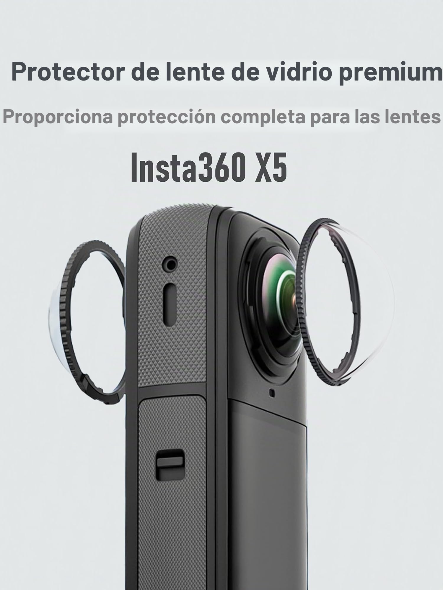 iDaPro Protector de lente para Insta360 X5, Vidrio Templado 9H | Lote de 2 + Caja ABS. Dureza 9H, Antiarañazos, Antiburbujas, HD, 0.33mm Ultrafino. Instalación por rotación. No para X3/X4.
