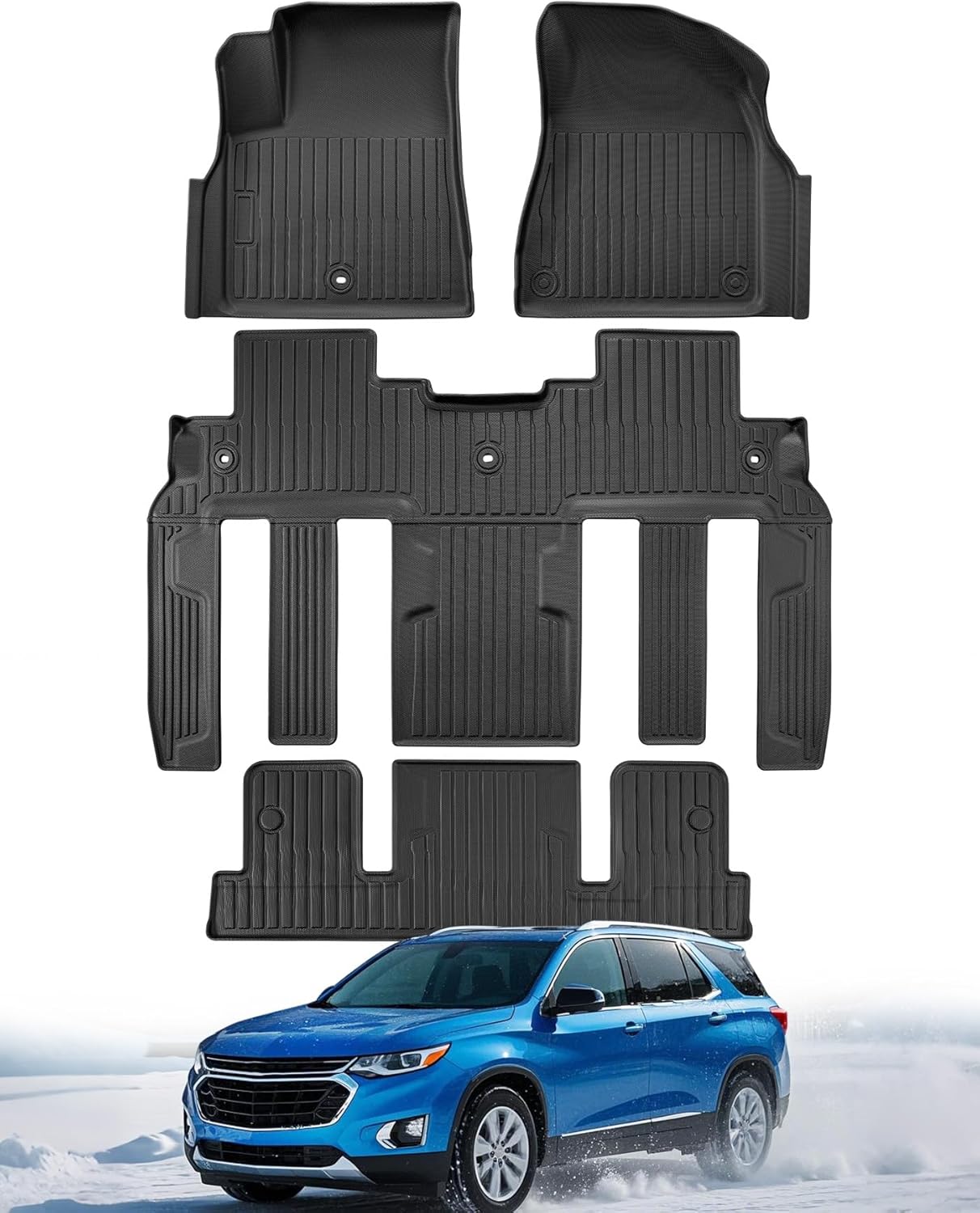 All Weather Floor Mats Custom Fit for Chevy Traverse 2009-2017 (Only Fits Captain's Chairs), Front Backseat Row Liners for GMC Acadia 2007-2017, Full Interior Protection TPE Rubber Car Accessories