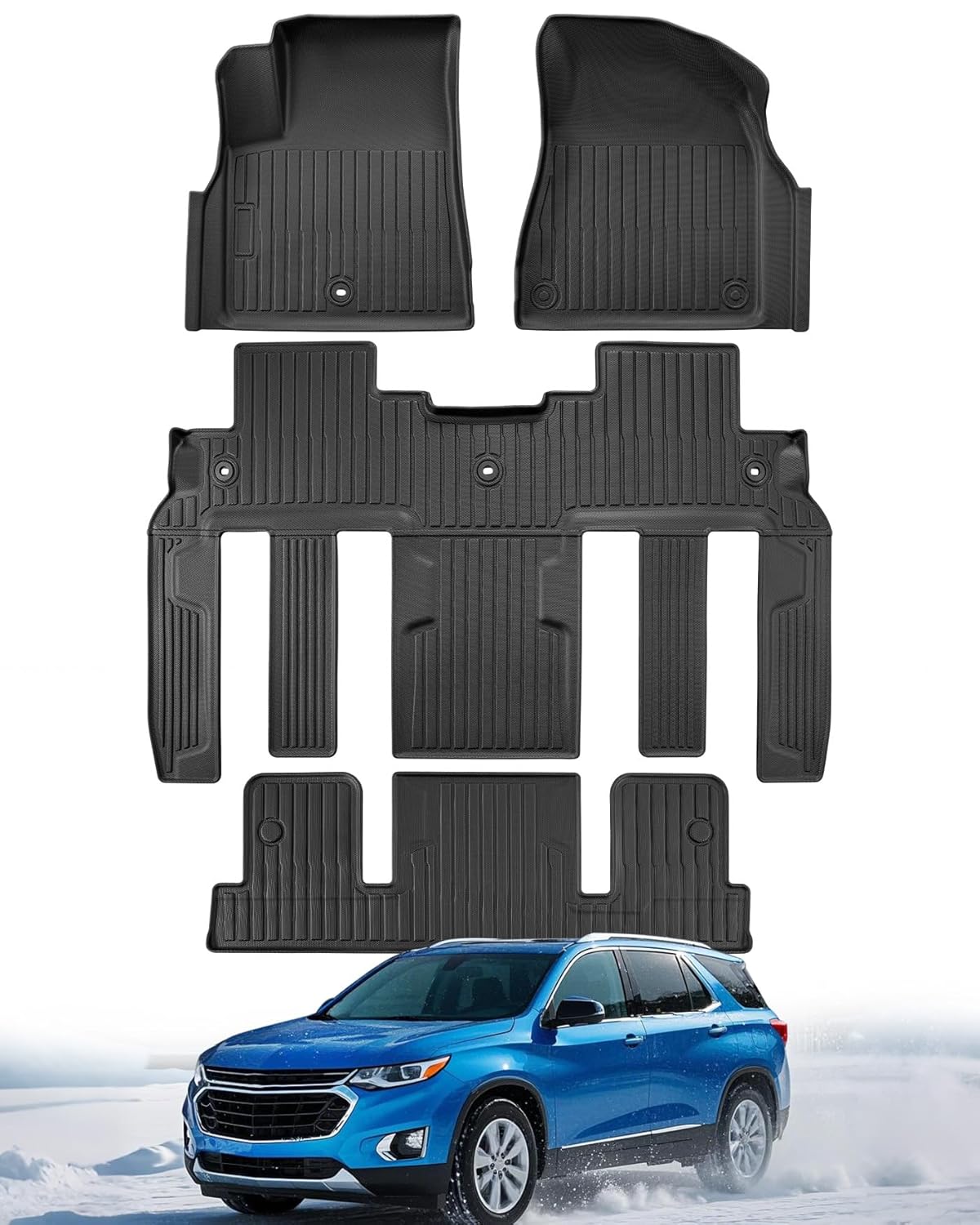 All Weather Floor Mats Custom Fit for Chevy Traverse 2009-2017 Only Fits Captains Chairs Front Backseat Row Liners