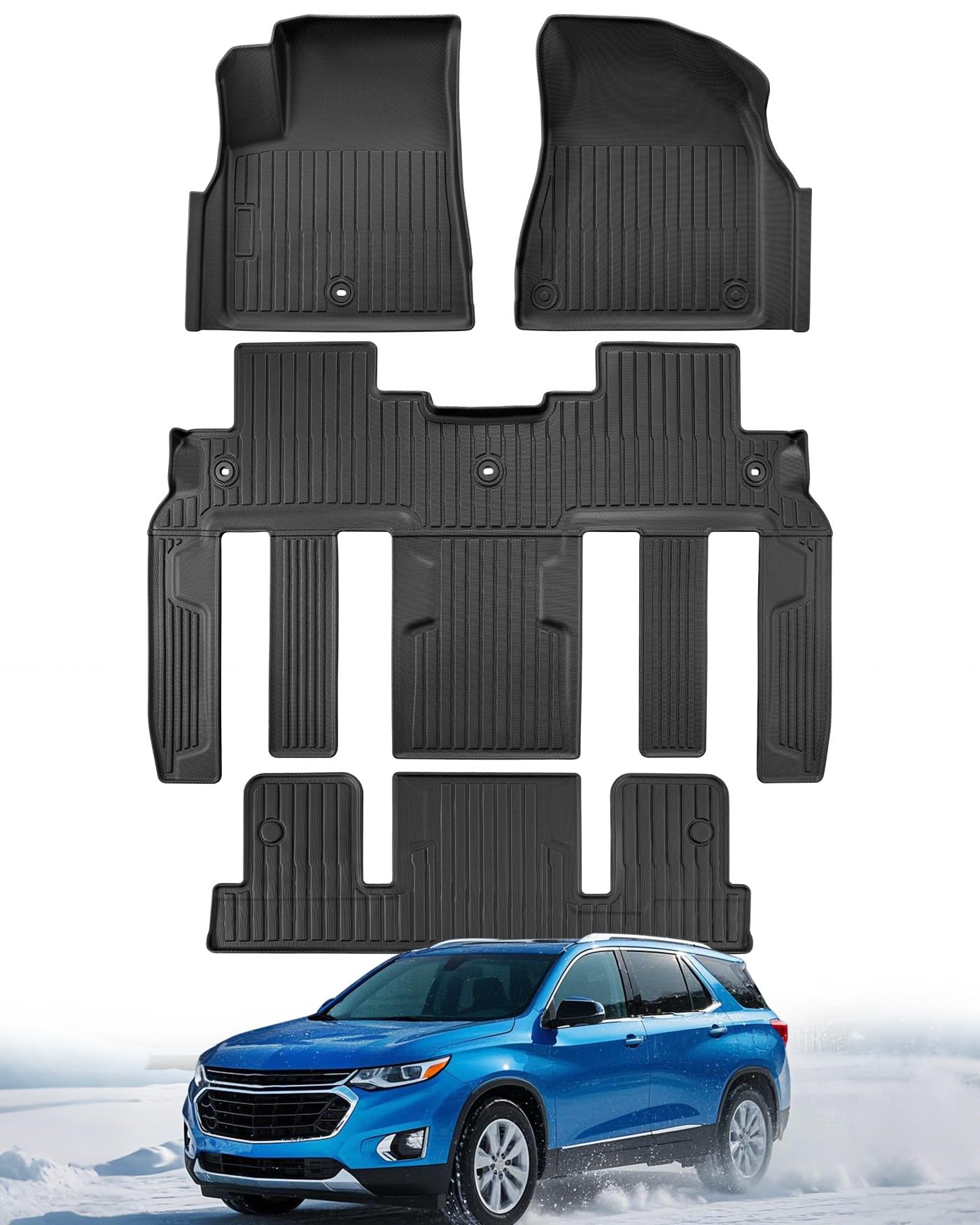 All Weather Floor Mats Custom Fit for Chevy Traverse 2009-2017 Only Fits Captains Chairs Front Backseat Row Liners