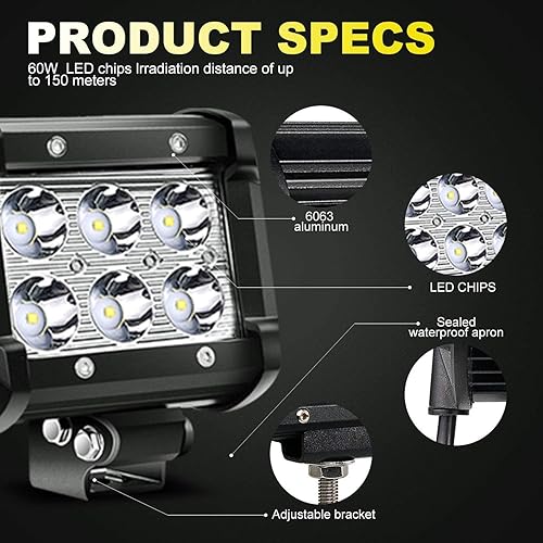 Miniatura 4 de TURBO SII Barra de luz LED de 20 pulgadas con 2 módulos puntuales cubos arnés de interruptor para tractor barco UTV carrito de golf Ford Polaris RZR