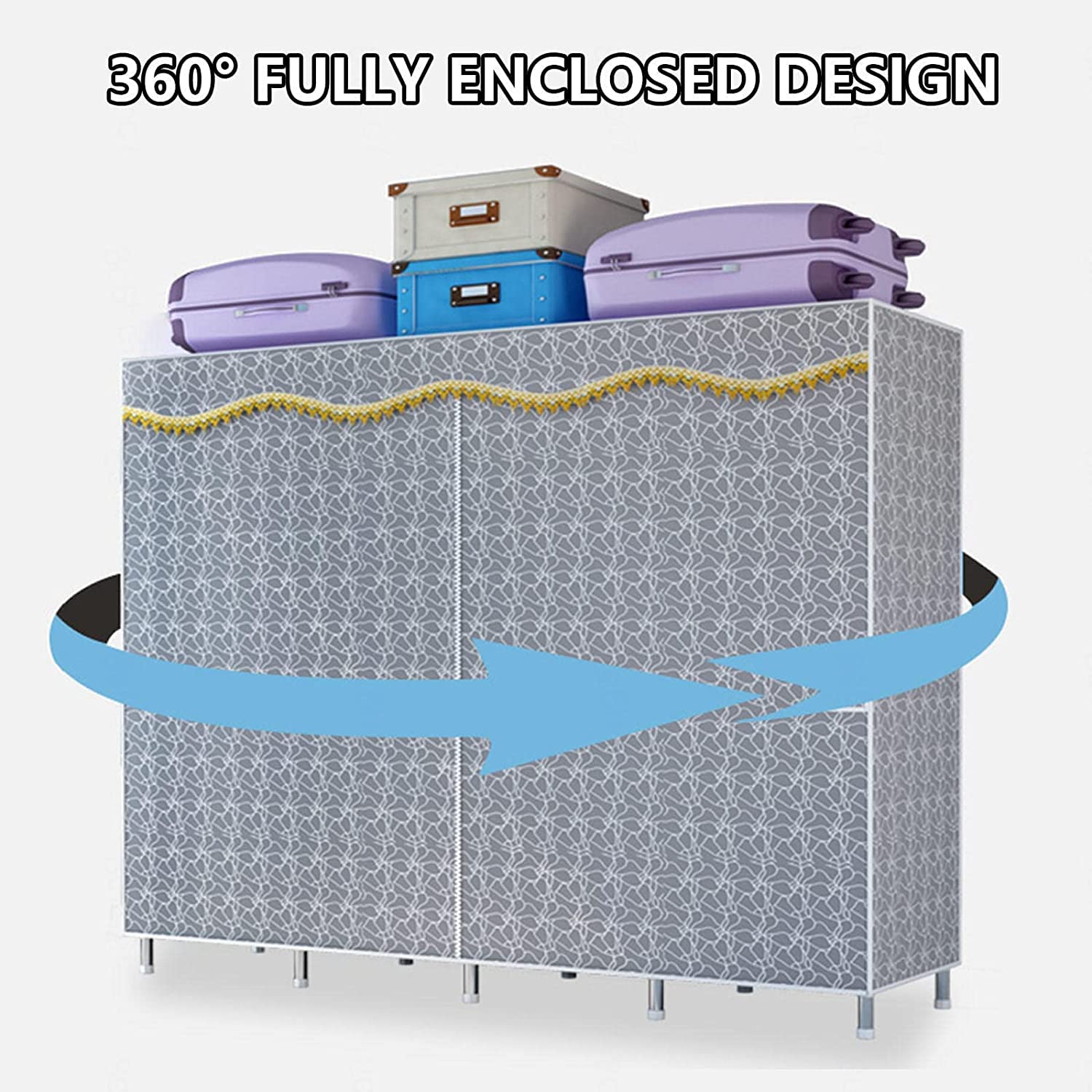 Armoire Portable En Tissu Vêtements Suspendus 4 étagères 2 Tringles 6 Poches Stable Facile à Assembler Couvercle Chambre à Coucher Noire