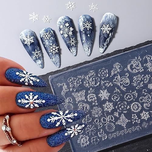 Miniatura 3 de Adornos de uñas de Navidad Moldes de silicona Moldes de uñas de mariposa de flores Campanas de Navidad Plantillas de tallado de uñas de copo de