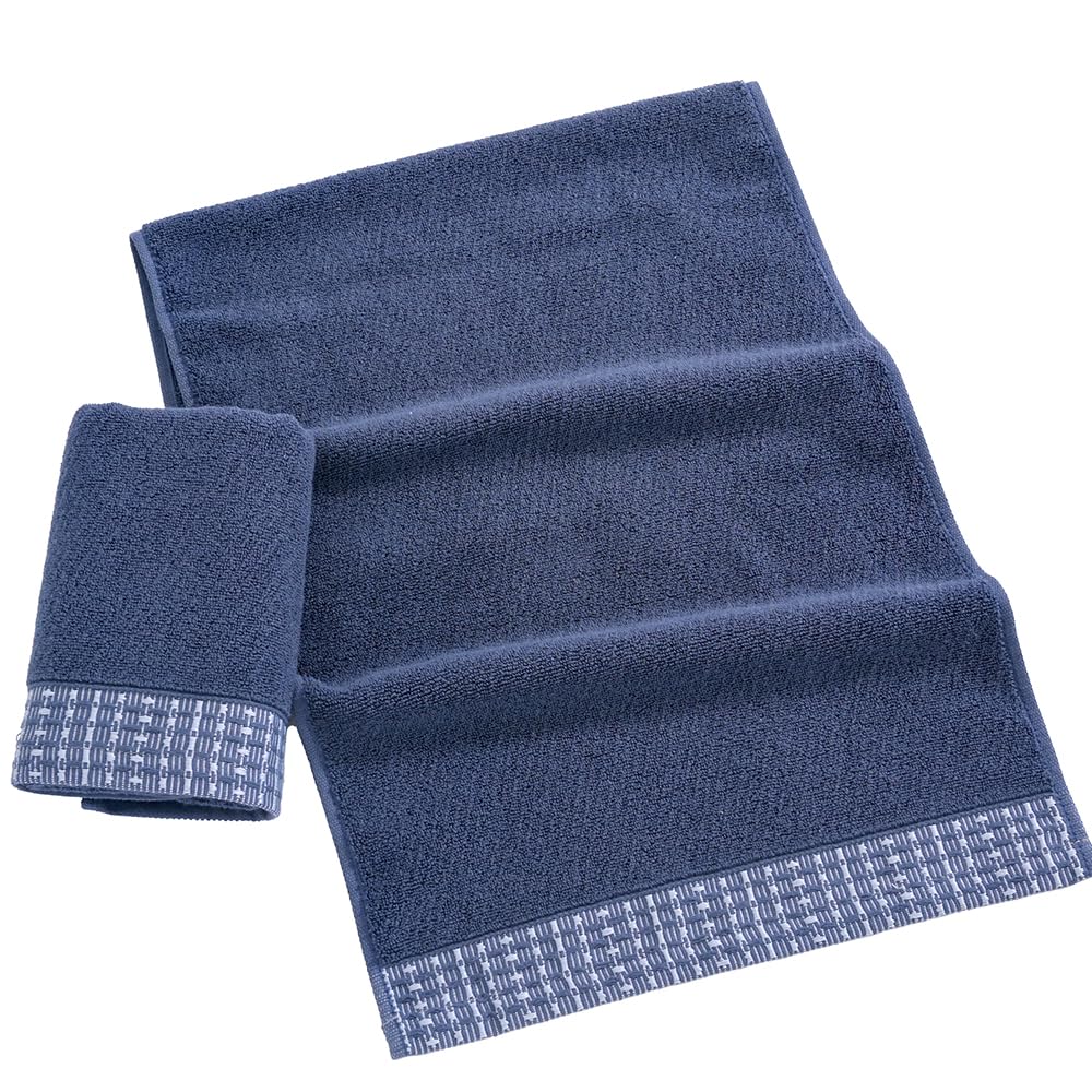 Absnuopt Blue Hand Towel Set of 2 Textured Stripe Woven Decorative Hand Towel for Bathroom Ultra Soft 100% Cotton Absorbent Lightweight for Home