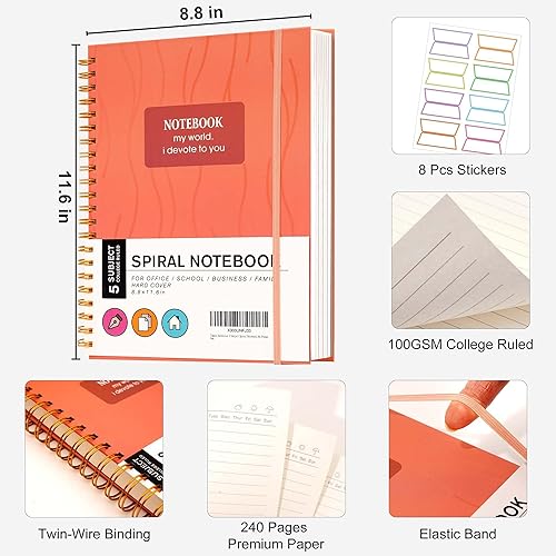Miniatura 3 de Yoment Cuaderno de espiral de tapa dura de 8.5 x 11 pulgadas, cuaderno de espiral con rayas universitarias para el trabajo, 100 GSM, de papel