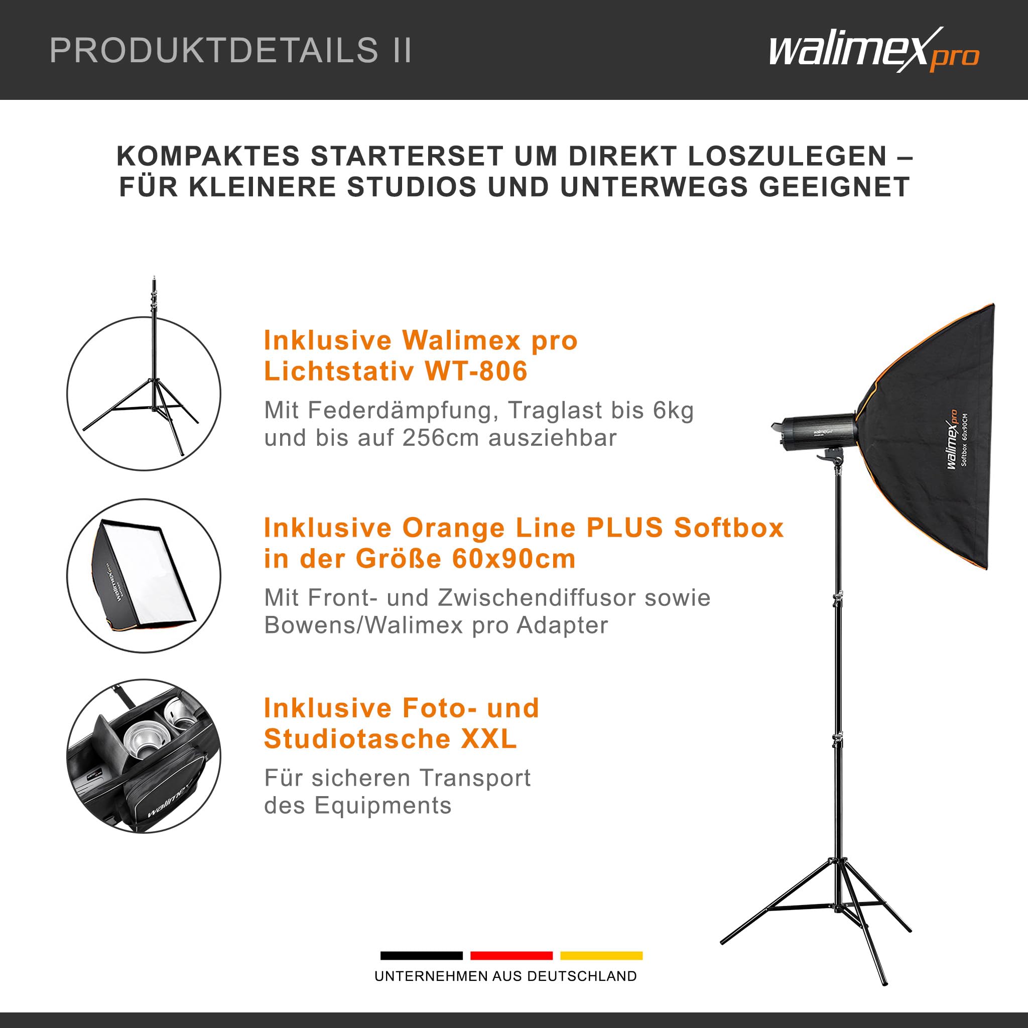 Walimex pro Campaigner 400 HS Set Single flash fotografico da studio, luce LED da 400 W per foto e video, con softbox stativo luci e accessori