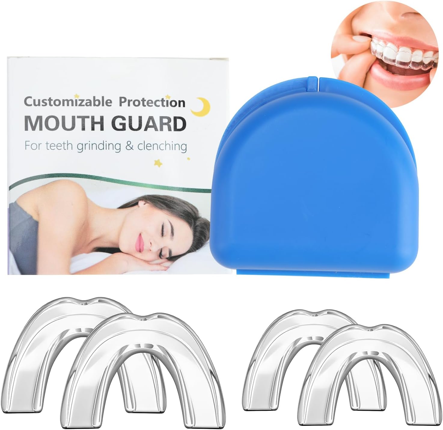 Mouth Guard for Teeth Grinding, 2 Sizes 4 Pack Night Guard Teeth Grinding &Clenching for Adults