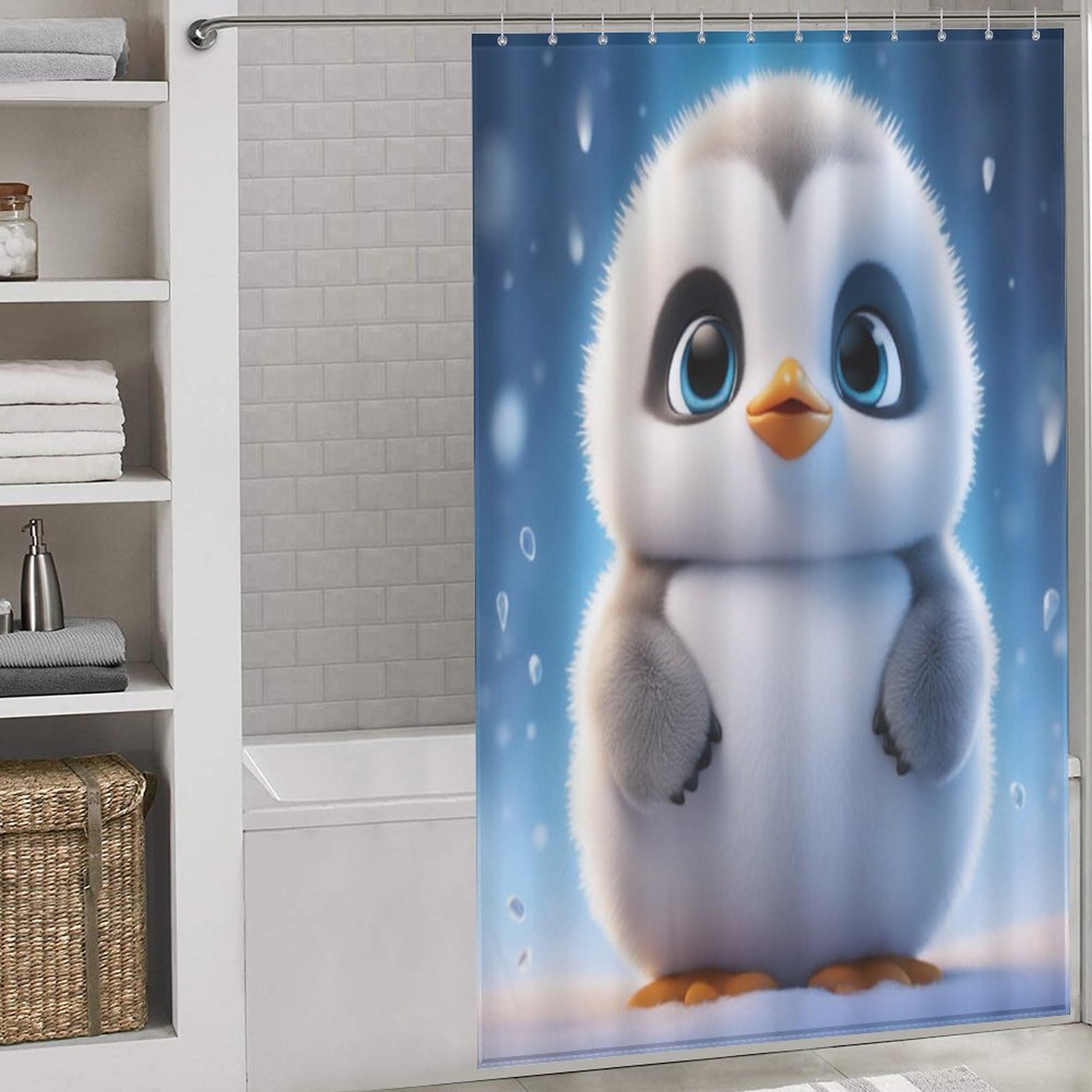 Rideau de douche pingouin mignon en tissu pour égayer le bain des enfants